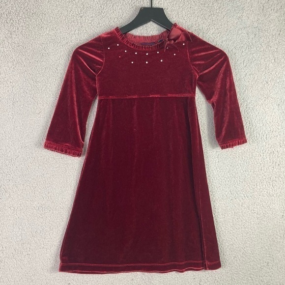 Girls Size 5 Red Suede Christmas Winter Dress Holiday Festive Fashion Maroon - Picture 3 of 9